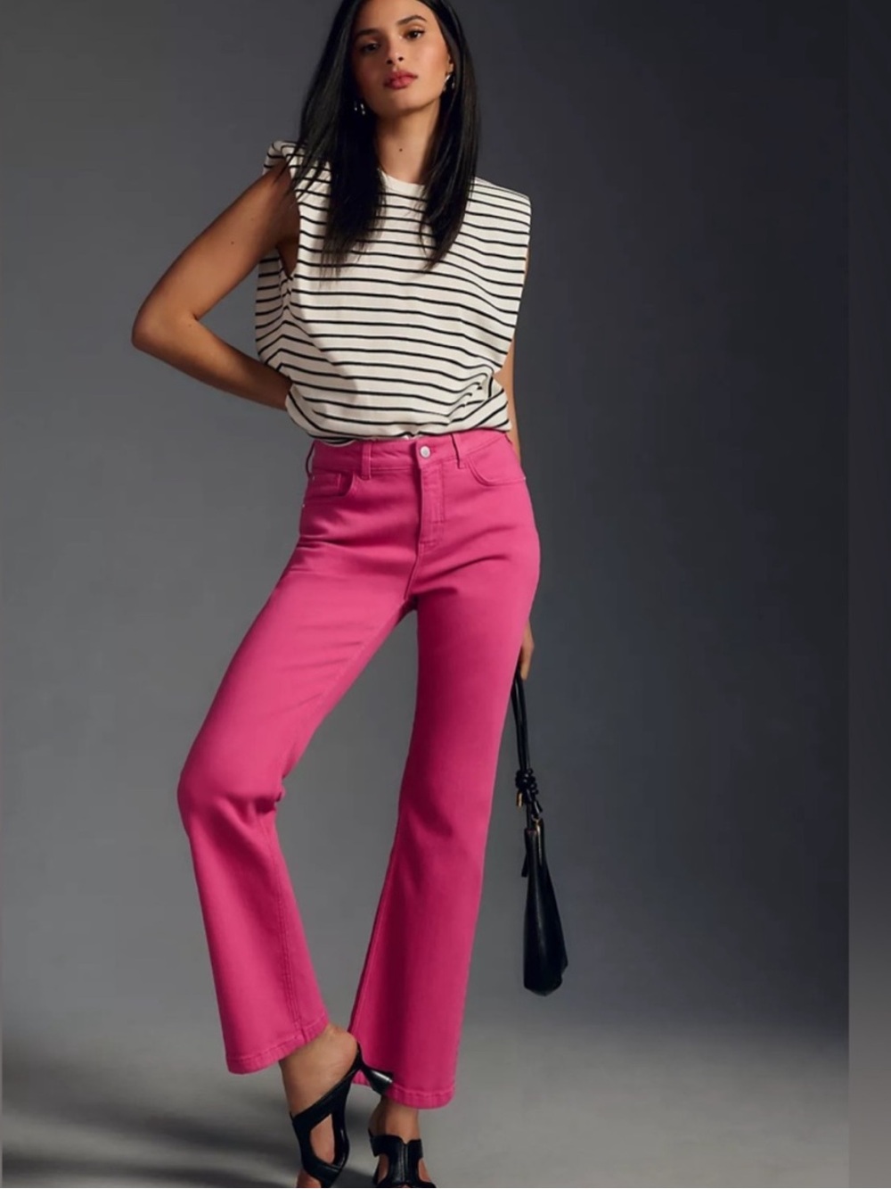 Anthropologie Pilcro The Yaya Mid-Rise Crop Flare Jeans in Hot Pink Sz 24